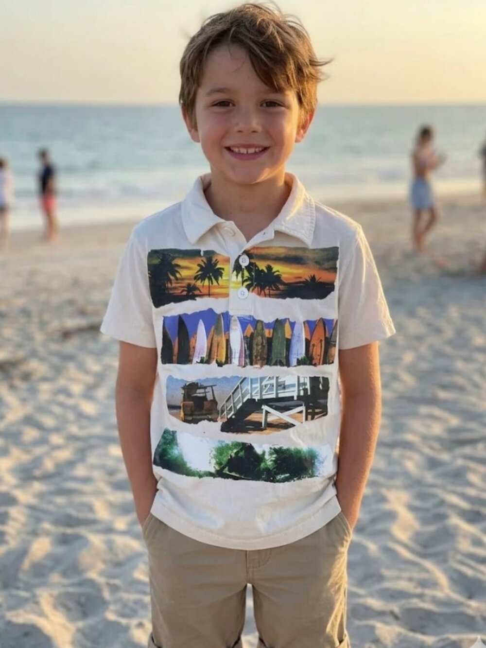 🐲3 FOR $9🦄 Old Navy Beach Sunset Surfing Surfboard Wave Ocean Polo Shirt 6/7 S